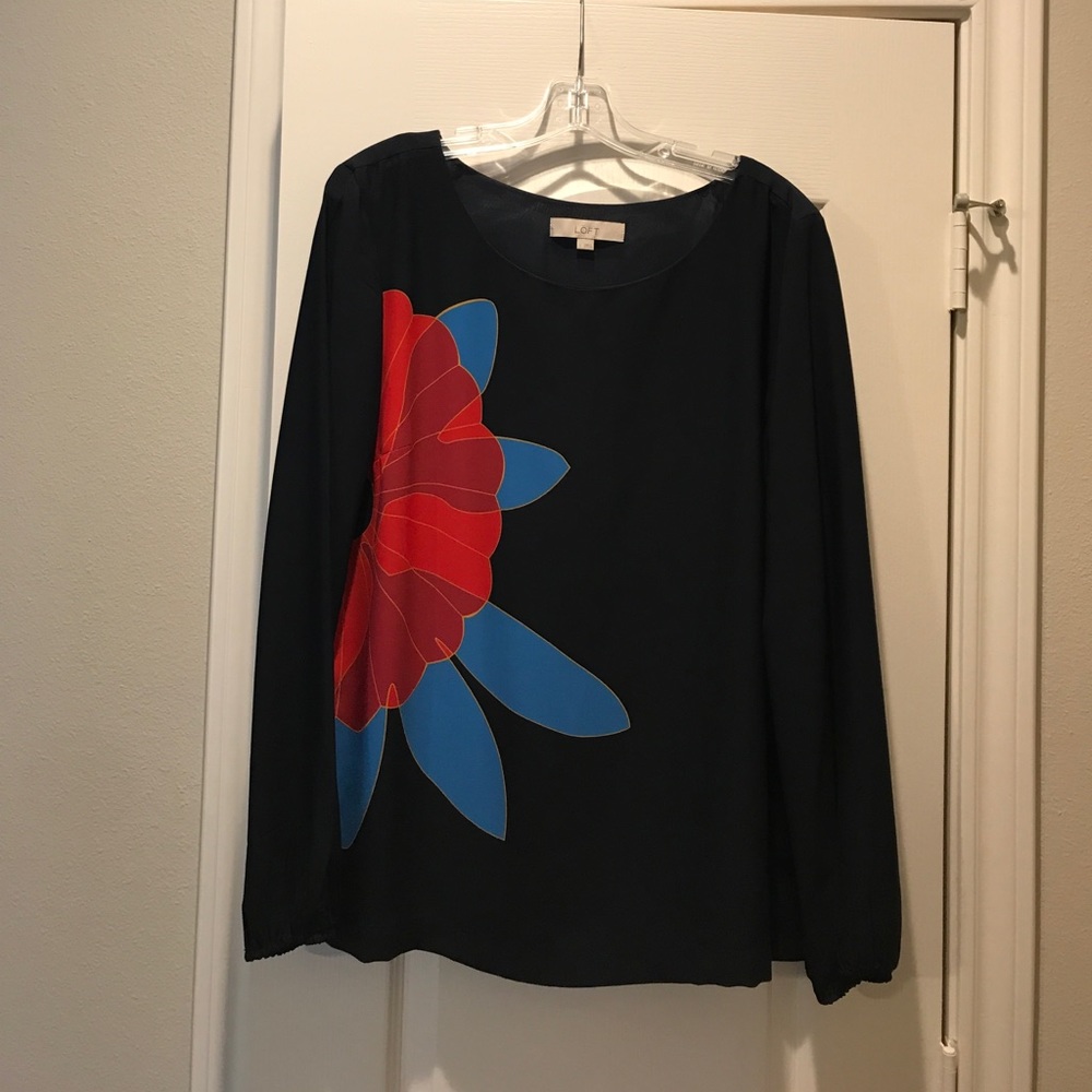 LOFT Crepe Big Flower Print Tunic Blouse